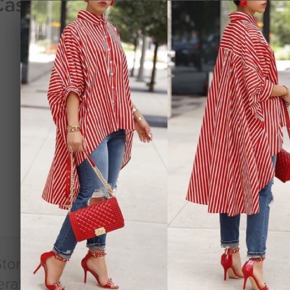 CBR Tops - CBR RED STRIPE HI LOW RED STRIPE TOP LARGE